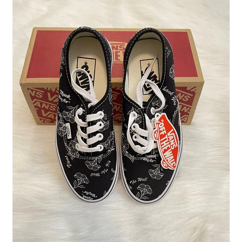 VANS Thank You Floral Flowers Black Sneakers Size 4 Men 5.5 Women - New in box - Picture 3 of 7